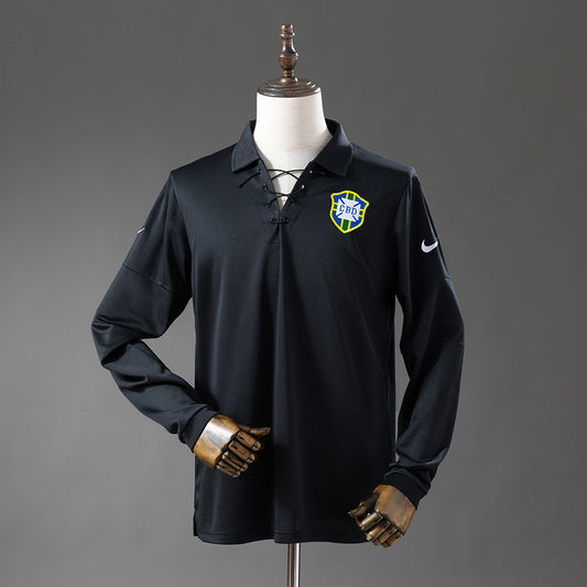 Brazil Jersey 2004 Black Retro Football Kit Long Sleeves