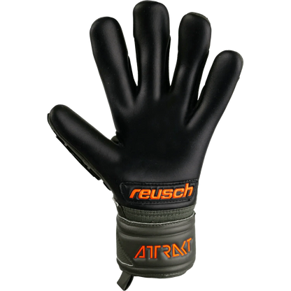 Reusch JR Attrakt Freegel Silver Finger Support Goalkeeper Gloves - Desert Green-Orange-Black